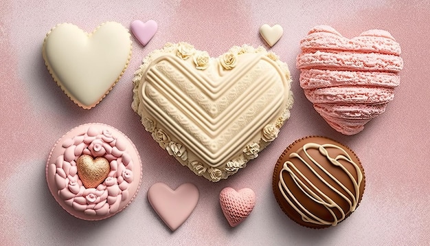 Bonbons coeur coloré pour la Saint-Valentin, la fête des mères ou l'anniversaire, décorés sur un fond de couleur AI générative