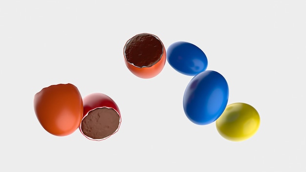Bonbons colorés enrobés de chocolat farcis de chocolat fondu Illustration 3d tombant
