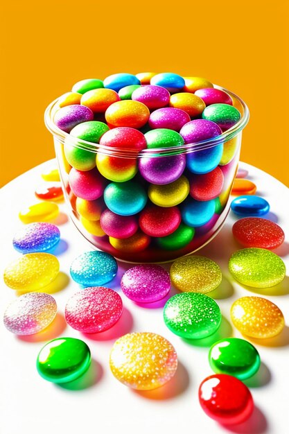 Photo bonbons colorés jelly beans bonbons arc-en-ciel collations délicieuses collations fond d'écran