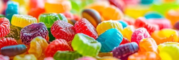 Des bonbons colorés présentant une variété de bonbons tels que des bonbons à la gelée, de la réglisse et des gomme à sucre dans des détails vivants.