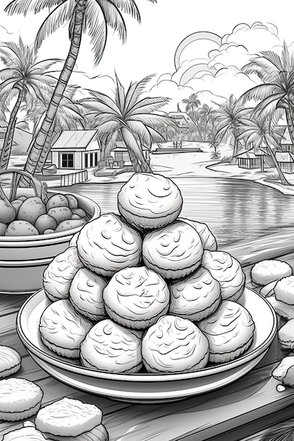 Des bonbons et des desserts Noir et blanc Page de coloriage Activité de détente