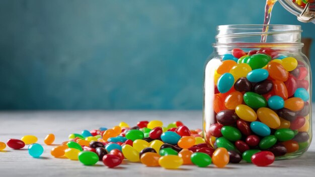 Des bonbons de gelée colorés dans un pot en verre sur un fond isolé