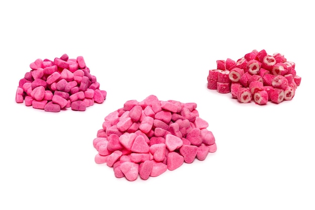 Bonbons gommeux roses Vue de dessus Jelly sweets Isolé sur fond blanc