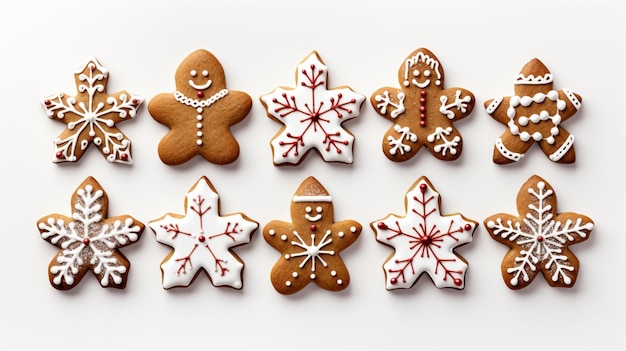 Des bonbons de Noël, des biscuits isolés, un fond blanc, une IA, de l'art généré.