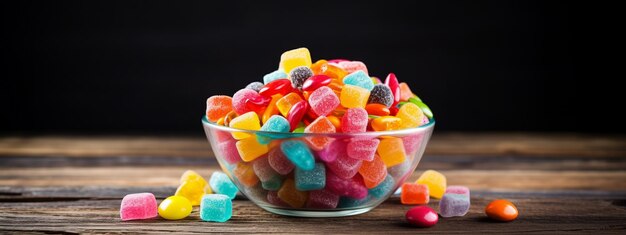 Photo bonbons ronds multicolores en glaçage coloré en grandes quantités dans une assiette