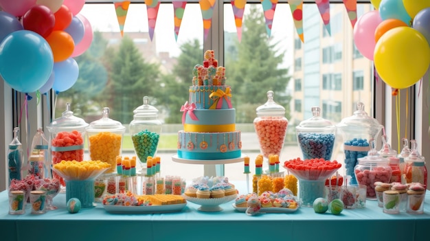 Des bonbons savoureux pour la fête d'anniversaire sur la table