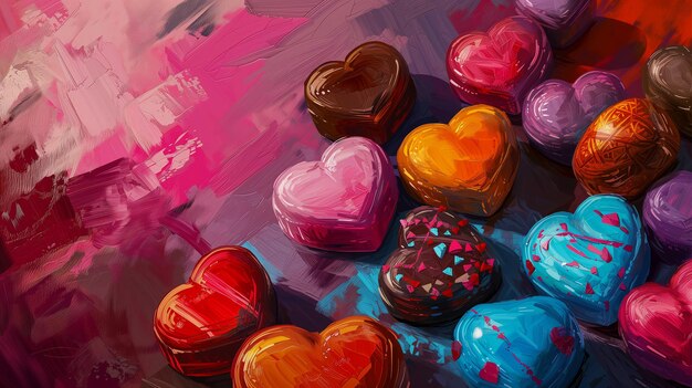 Bonbons sous forme de valentines en peinture à l'huile