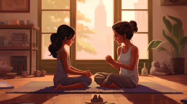 Bonding in Bliss Une scène réconfortante d'un parent et d'un enfant pratiquant le yoga