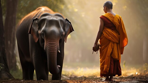 Bonds spirituels Les novices ou les moines embrassent les éléphants Stand thaïlandais