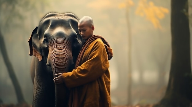 Bonds spirituels Les novices ou les moines embrassent les éléphants Stand thaïlandais