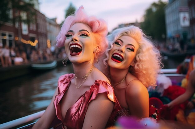 Bonheur au défilé de la fierté LGBTQ à Amsterdam Célébration de la fierté d'Amsterdam