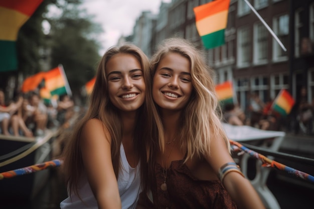 Bonheur au défilé de la fierté LGBTQ à Amsterdam Célébration de la fierté d'Amsterdam