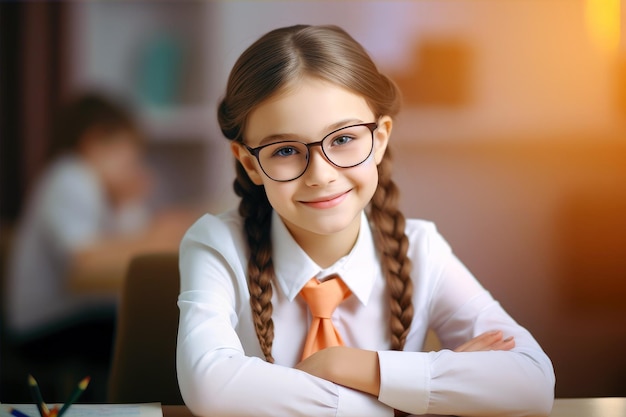 Bonheur dans l'éducation fille souriante en classe élémentaire