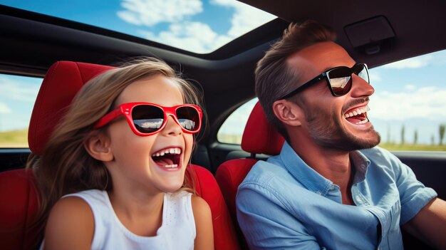 le bonheur d'une famille qui roule ensemble dans une voiture une image réconfortante rayonnant le lien familial joie de voyage et les moments mémorables créés sur la route