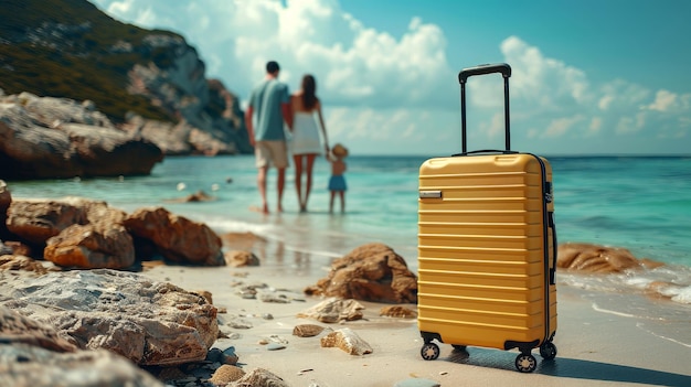 Le bonheur de la plage Une aventure familiale heureuse sur le sable et la valise