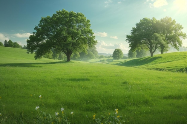 Le bonheur d'une prairie verte et tranquille