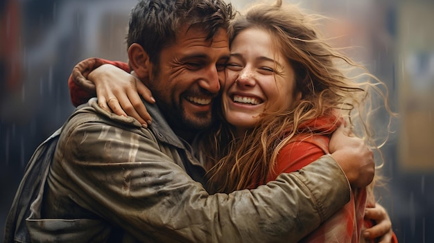 Le bonheur de la réunion Les yeux pleins de larmes de joie