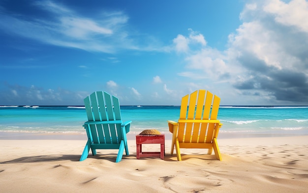Le bonheur des vacances tropicales Deux chaises de plage en mer