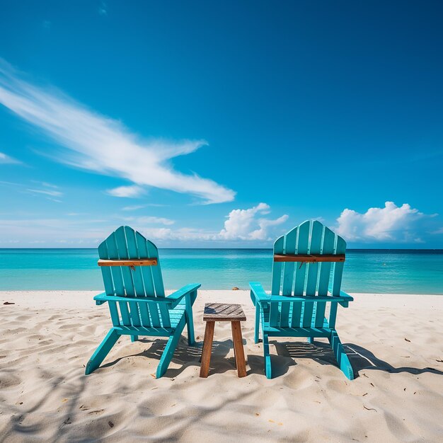 Le bonheur des vacances tropicales Deux chaises de plage en mer