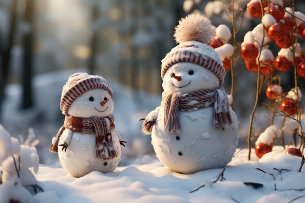 un bonhomme de neige assis sur un fond naturel a généré