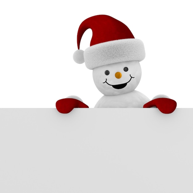 Bonhomme de neige avec bannière sur fond blanc. Illustration 3D isolée