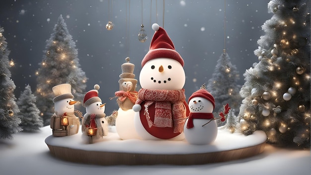 Le bonhomme de neige et le bonhomme de neige en arrière-plan de Noël illustration 3D