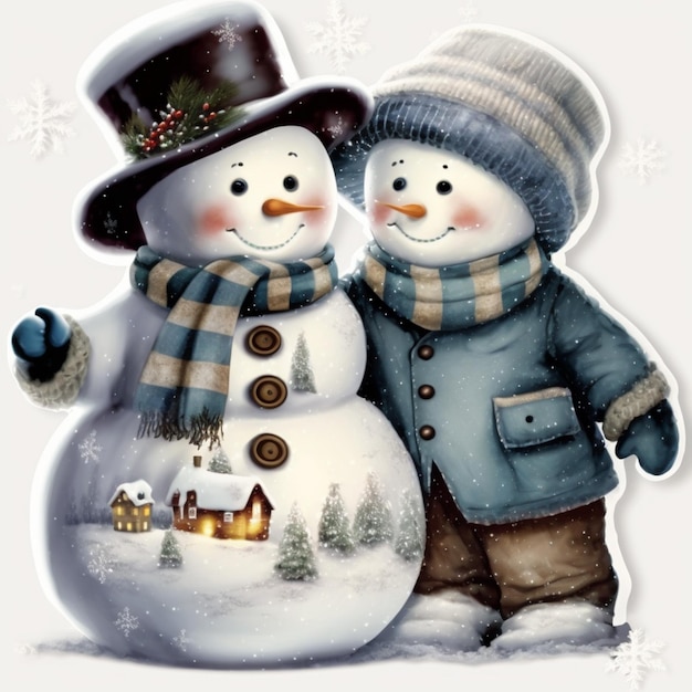 Un bonhomme de neige avec un bonhomme de neige dessus et un bonhomme de neige sur le devant.