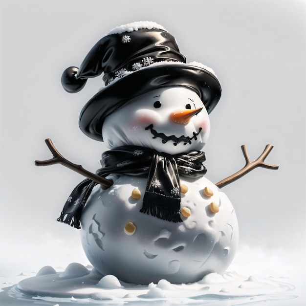 Bonhomme de neige avec bonnet et écharpe noirs