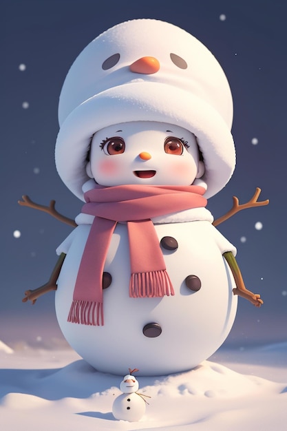 Un bonhomme de neige avec un bonnet et une écharpe