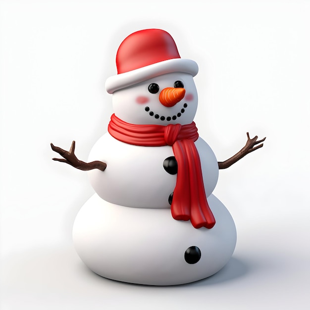 Photo un bonhomme de neige avec une casquette et un foulard sur un fond blanc festif avec un joli concept d'hiver de bonhomme de neige