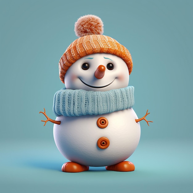 Un bonhomme de neige avec un chapeau bleu et un pull bleu