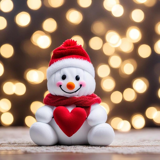 Photo un bonhomme de neige avec un cœur rouge sur la tête