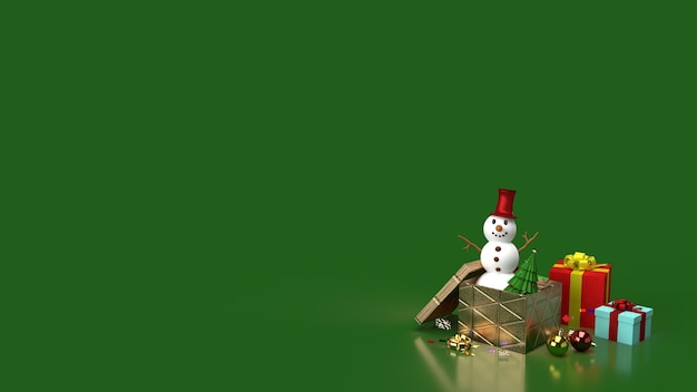 Photo le bonhomme de neige et les coffrets cadeaux pour le rendu 3d de contenu de noël