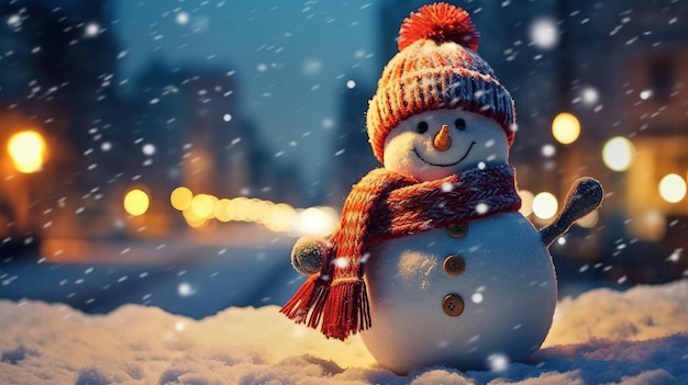Le bonhomme de neige dans la cour l'humeur de Noël