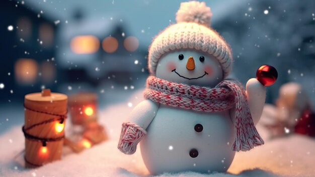 Le bonhomme de neige dans la cour l'humeur de Noël