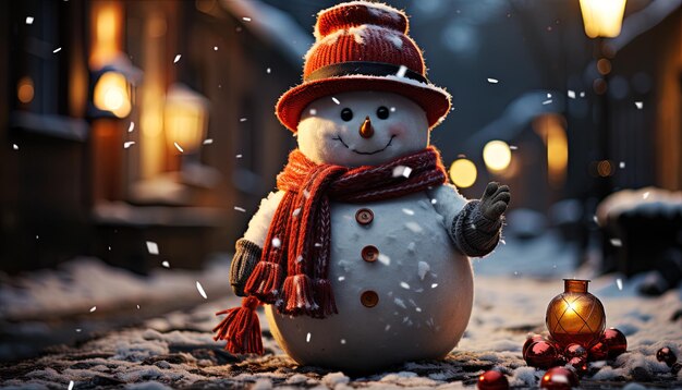 Photo un bonhomme de neige dans la neige.