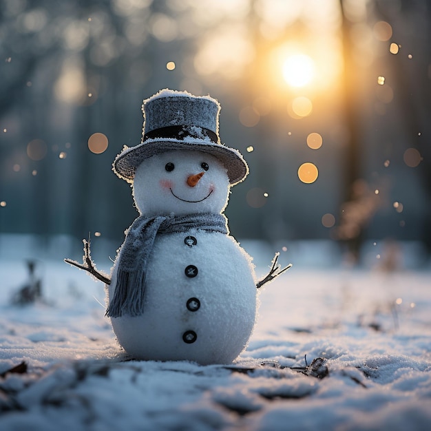 Un bonhomme de neige dans un paysage hivernal déformé