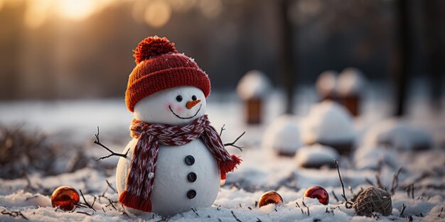 Bonhomme de neige dans les paysages d'hiver Joyeux Noël et bonne année