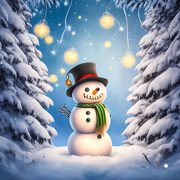 un bonhomme de neige debout sur un paysage hivernal et une IA génératrice de neige