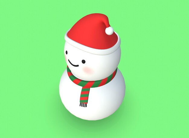Bonhomme de neige de dessin animé de Noël dans un chapeau rendu 3D