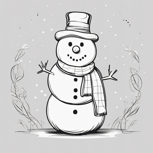 bonhomme de neige dessiné à la main dans un dessin au trait de style simple doodle