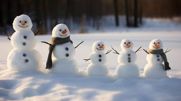 Un bonhomme de neige avec une écharpe et une écharpe se tient dans la neige.