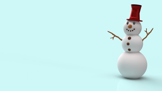 Le bonhomme de neige sur fond bleu pour le rendu 3d de contenu de Noël
