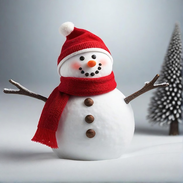 Un bonhomme de neige avec un foulard rouge et un chapeau de Père Noël sur une IA générative isolée sur un fond blanc