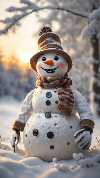 Bonhomme de neige Frosty Guardian embrassant la beauté silencieuse de l'hiver