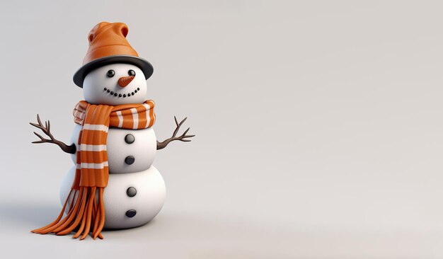 Un bonhomme de neige heureux debout avec un foulard sur un fond clair AI générative