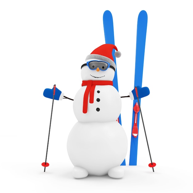 Bonhomme de neige heureux avec ski isolé