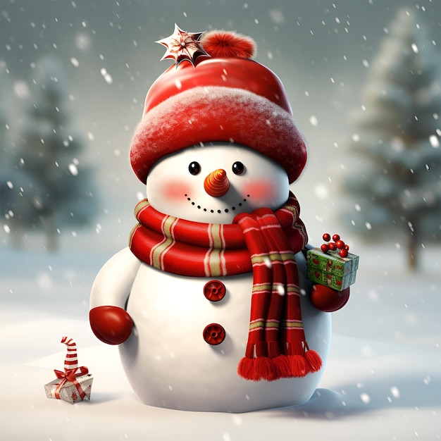 Bonhomme de neige mignon en flocons de neige d'hiver