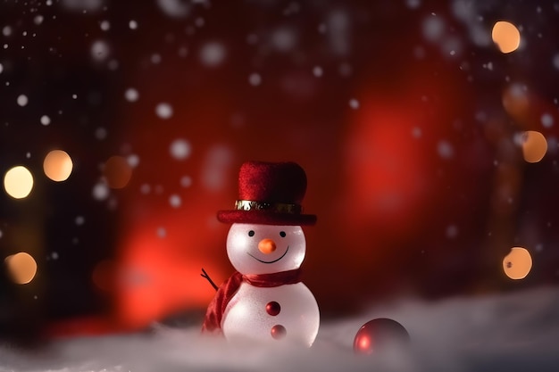 Bonhomme de neige mignon sur fond de bokeh de Noël