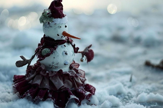 Photo le bonhomme de neige sur la neige en hiver à l'arrière-plan de noël et du nouvel an